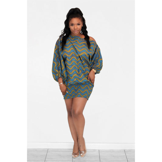 Manessim African Print Mini Blouse Dress