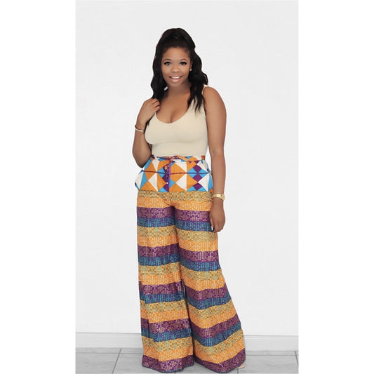Royal Rainbow African Print Wide-Leg Pant