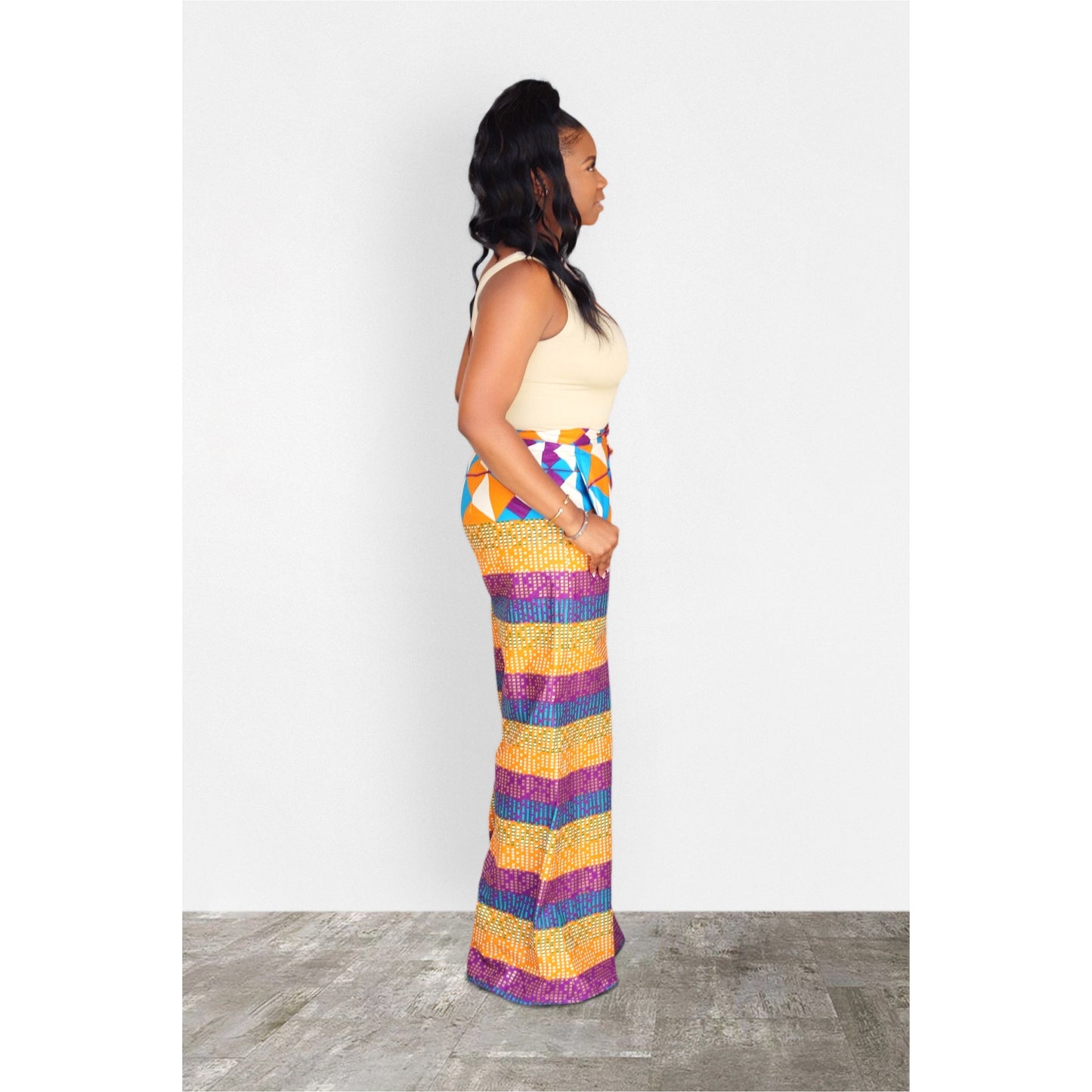 Royal Rainbow African Print Wide-Leg Pant