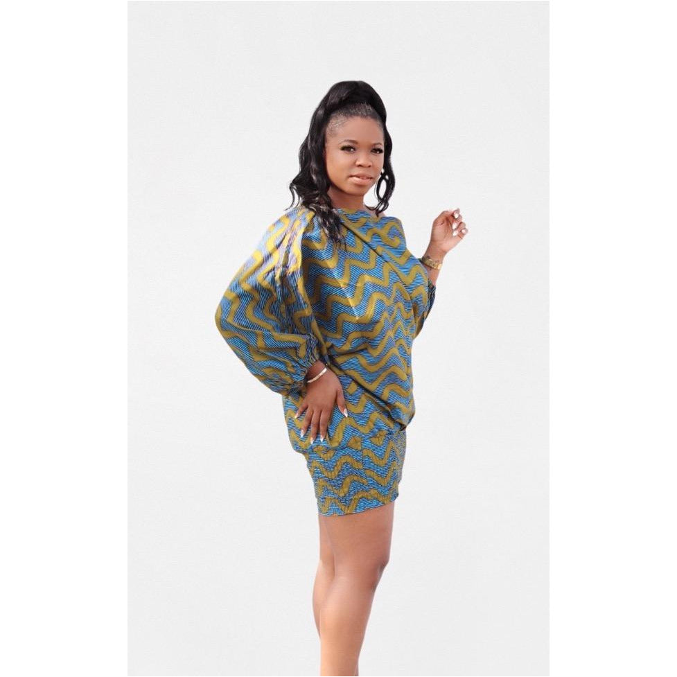 Manessim African Print Mini Blouse Dress