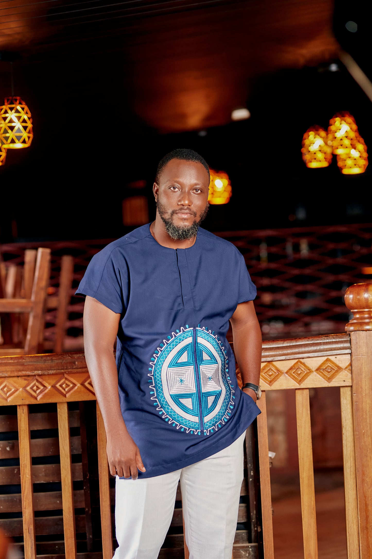 Kwahu Embroidered Top Navy Blue
