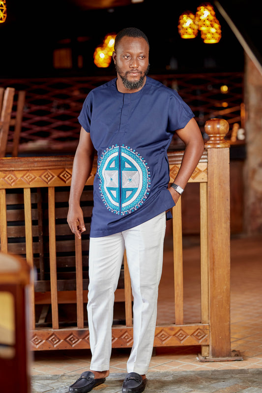 Kwahu Embroidered Top Navy Blue