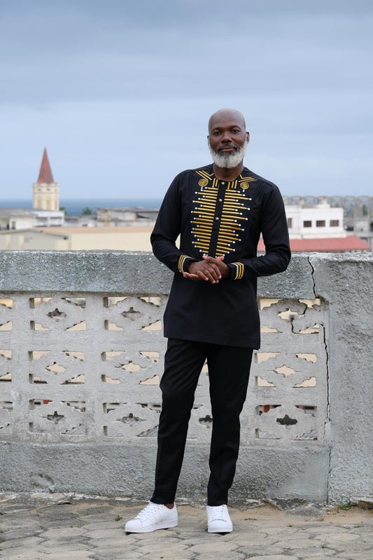 Black and Gold Embroidered Top