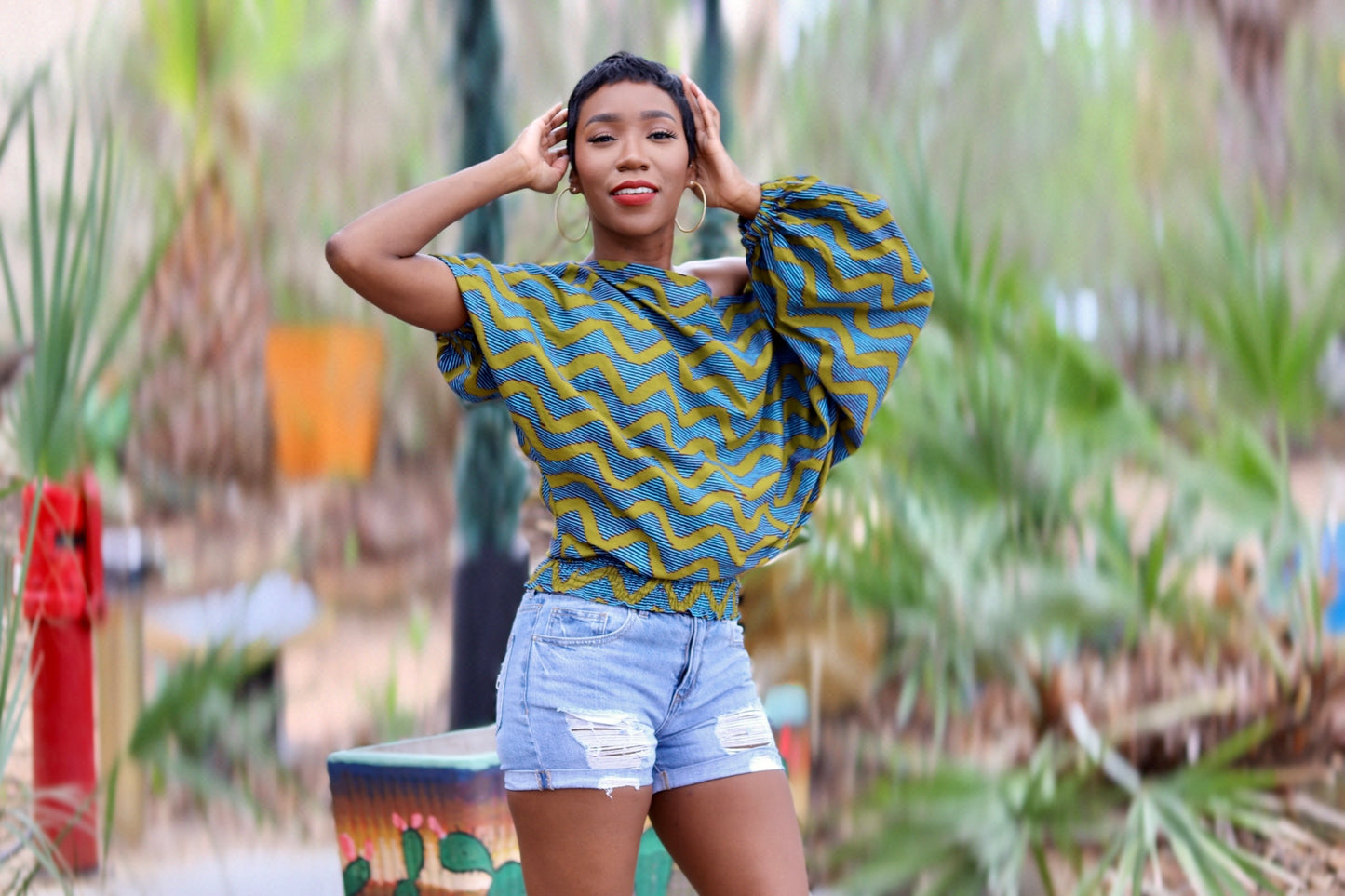 Manessim African Print Mini Blouse Dress