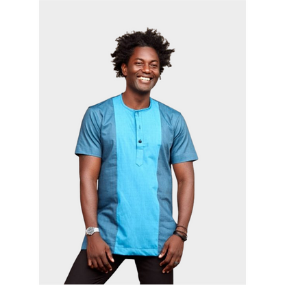 Two -Toned African Print Blue Men's Top