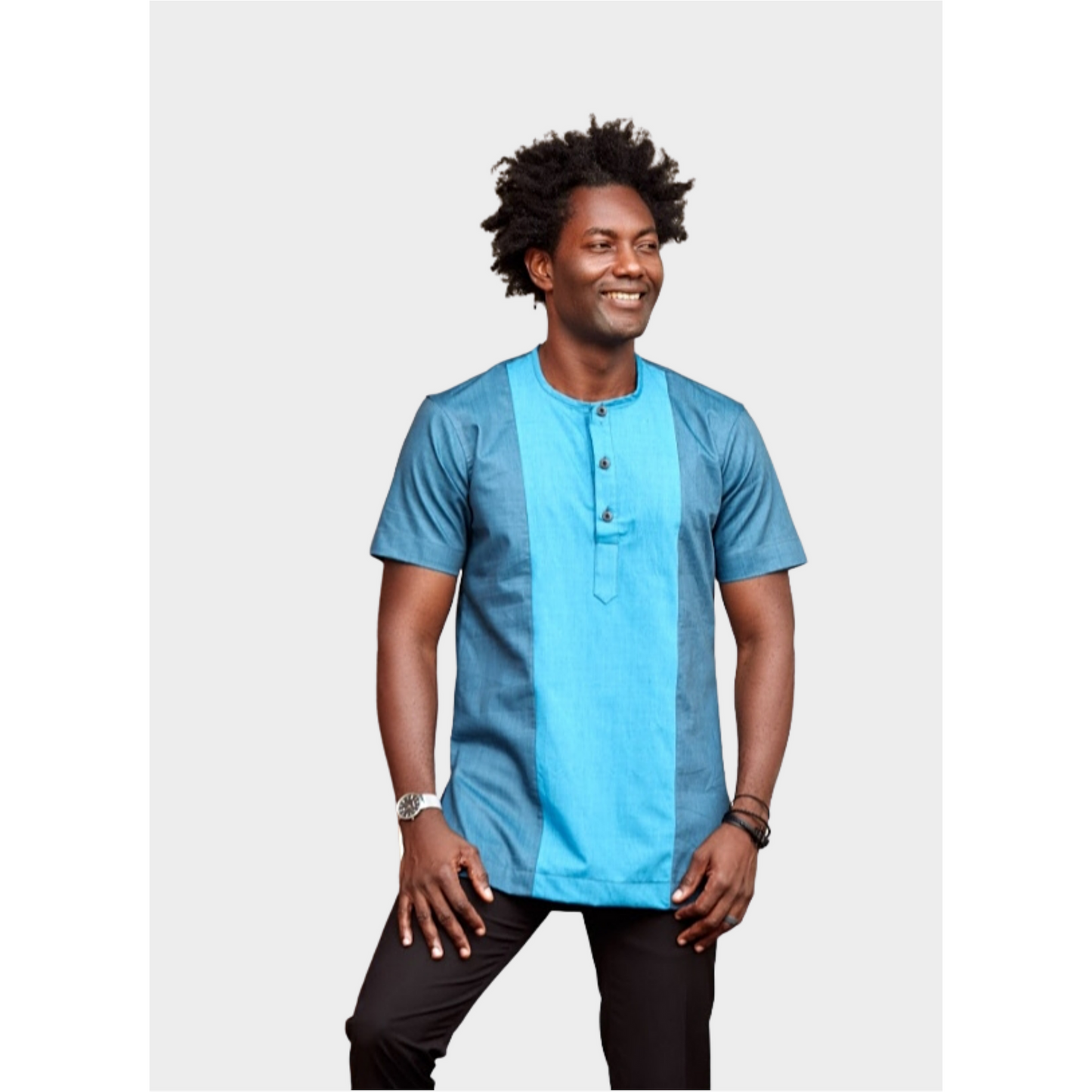 Two -Toned African Print Blue Men's Top