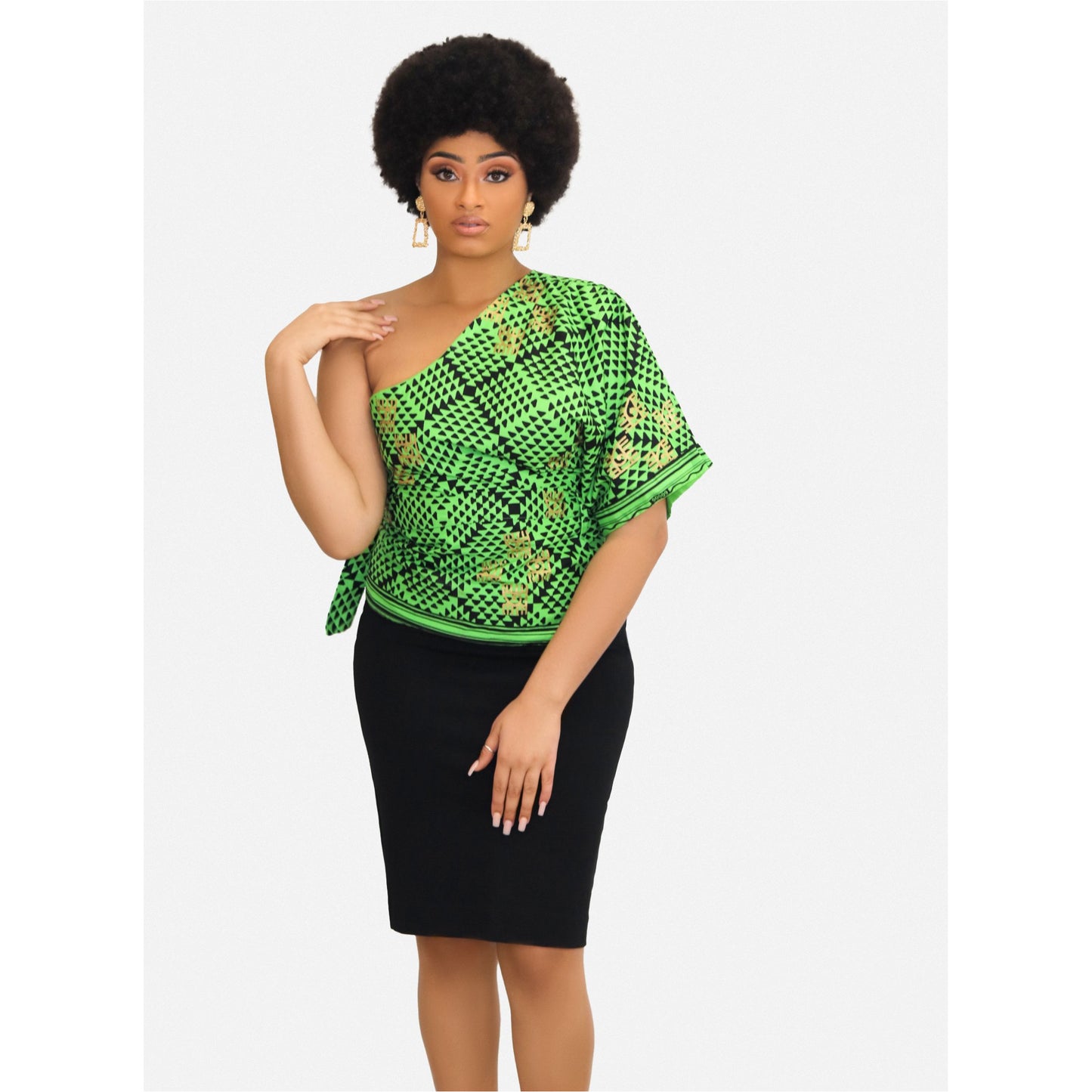 Woodin African Print One-Sleeve Blouse